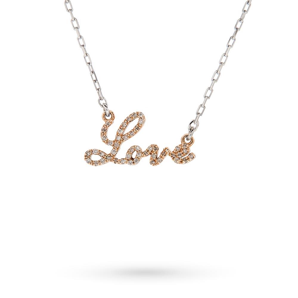 Necklace written LOVE white gold rose diamonds - PINOMARINO