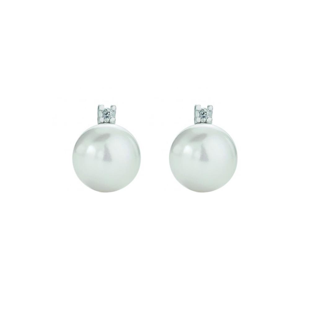 Pearl stud earrings Ø 5,5-6 mm with diamond - COSCIA