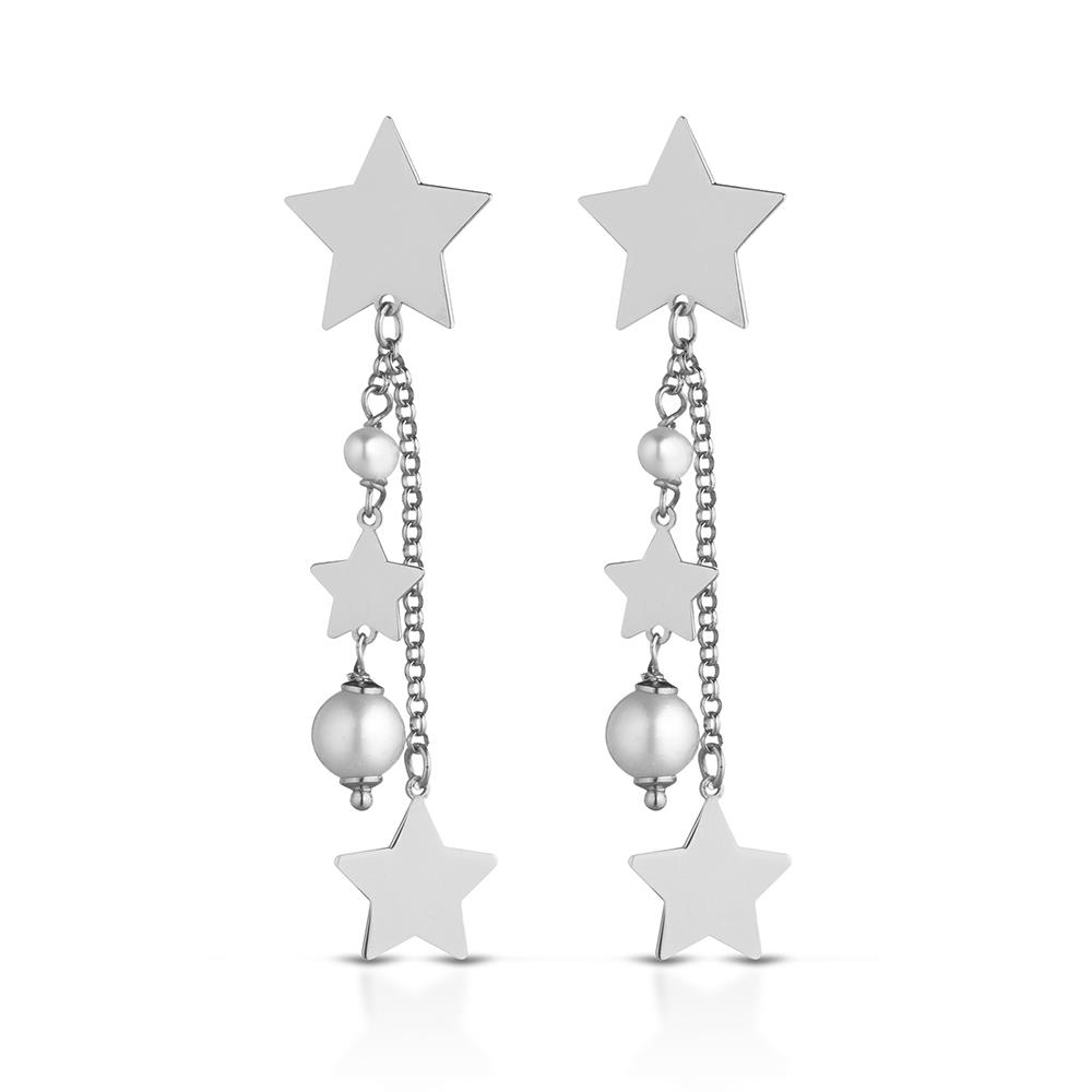 Fresh water pearls drop earrings with silver stars - GLAMOUR