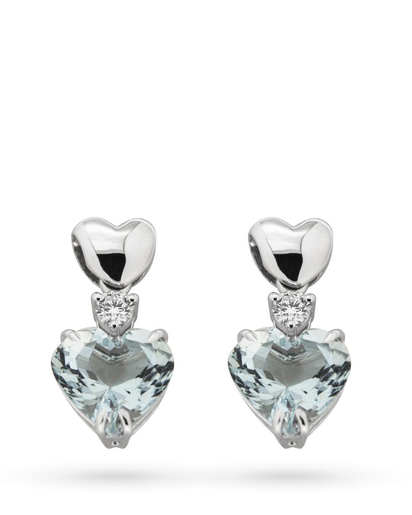 Orecchini con cuore in oro bianco acquamarina a cuore e diamante - LUSSO ITALIANO