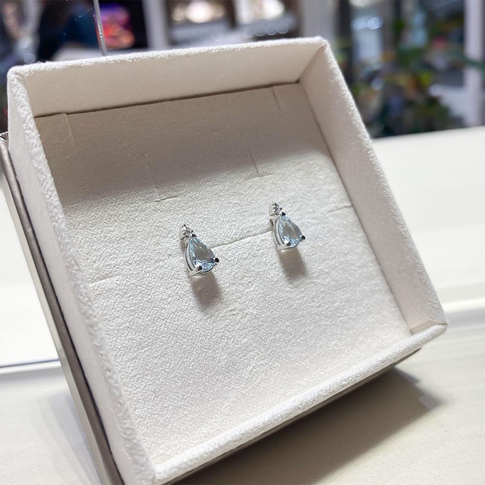  Orecchini acquamarina goccia diamante oro bianco 18kt - LUSSO ITALIANO