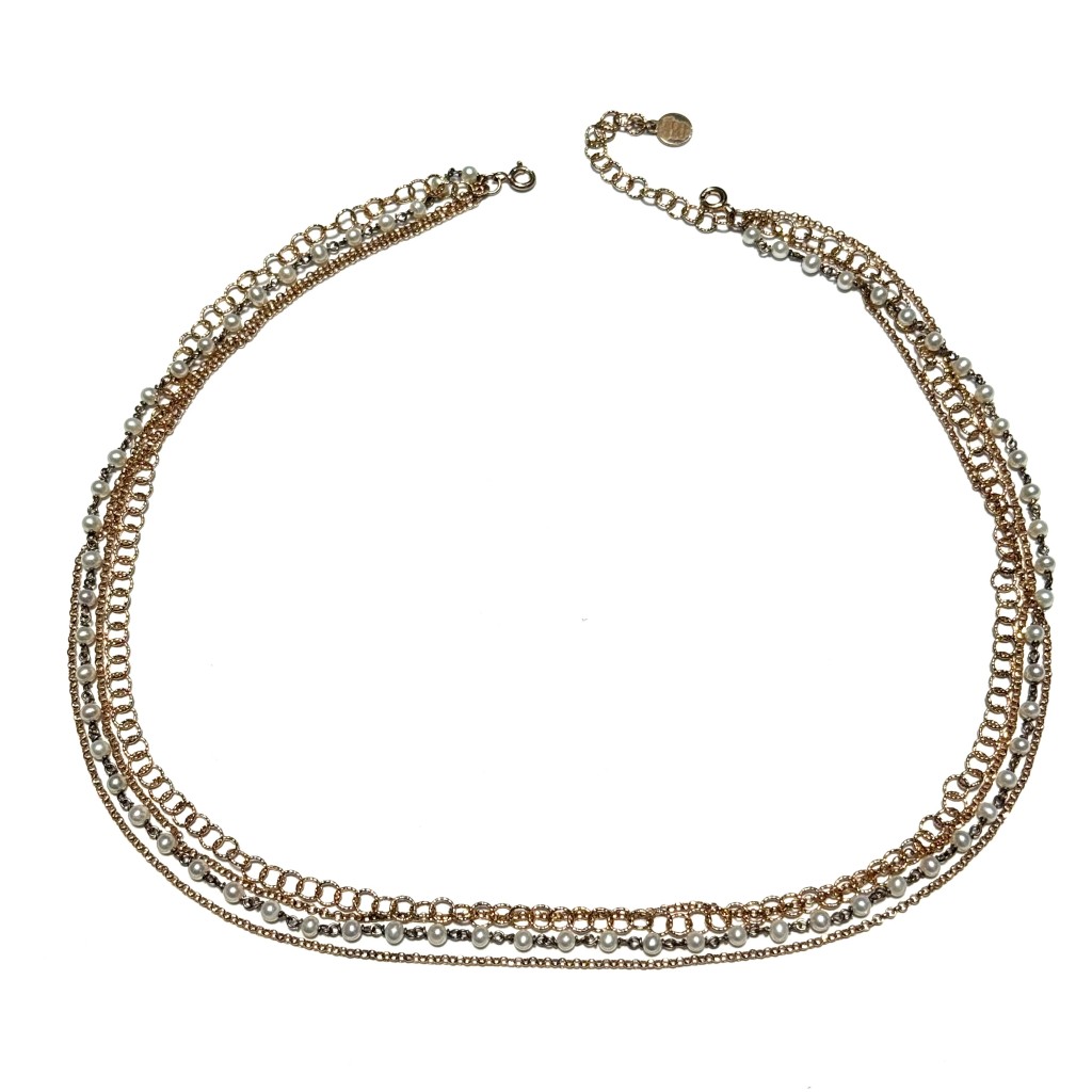 Italian Cameo Necklace in Multi-Strand Silver with Pearls