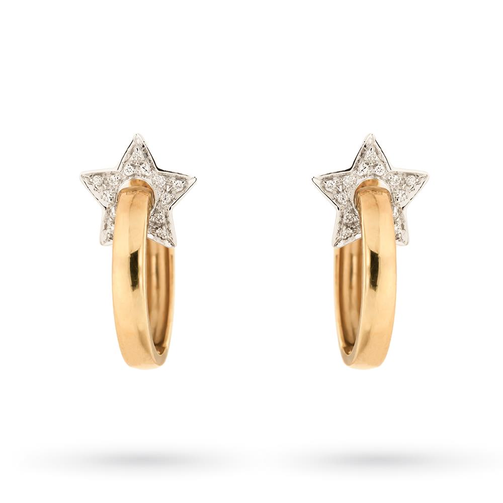Yellow gold white diamond star hoop earrings - GIORGIO VISCONTI