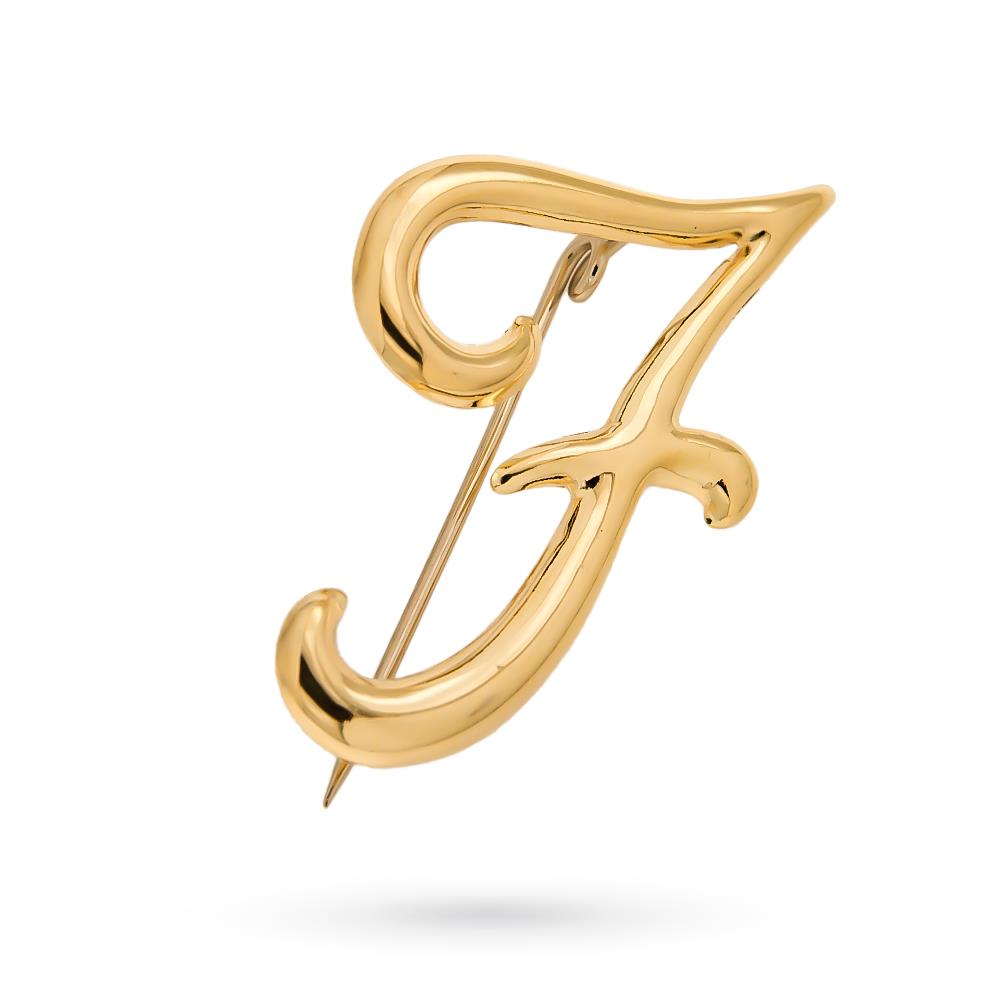 18kt yellow gold glossy cursive letter F brooch - UNBRANDED