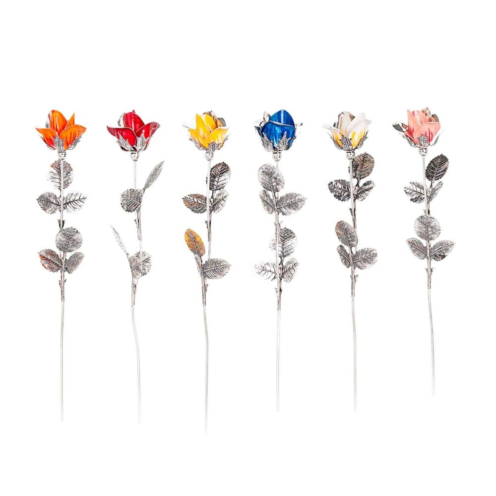 Rosa Piccola Ambra H 25 Cm Soprammobile Argento