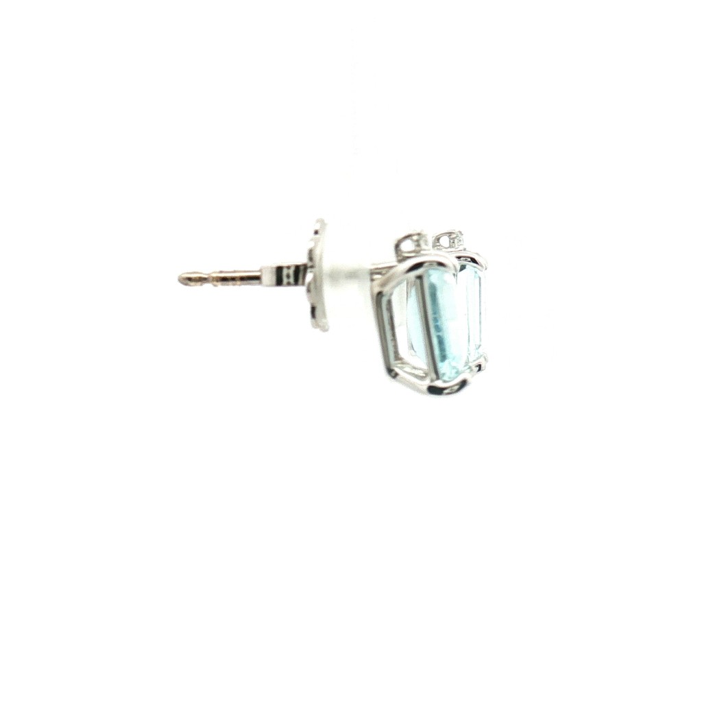  Orecchini a Lobo in Oro Bianco con Acquamarine Ottagonali (1,72 ct) e Diamanti in Testa (0,03 ct) - CICALA