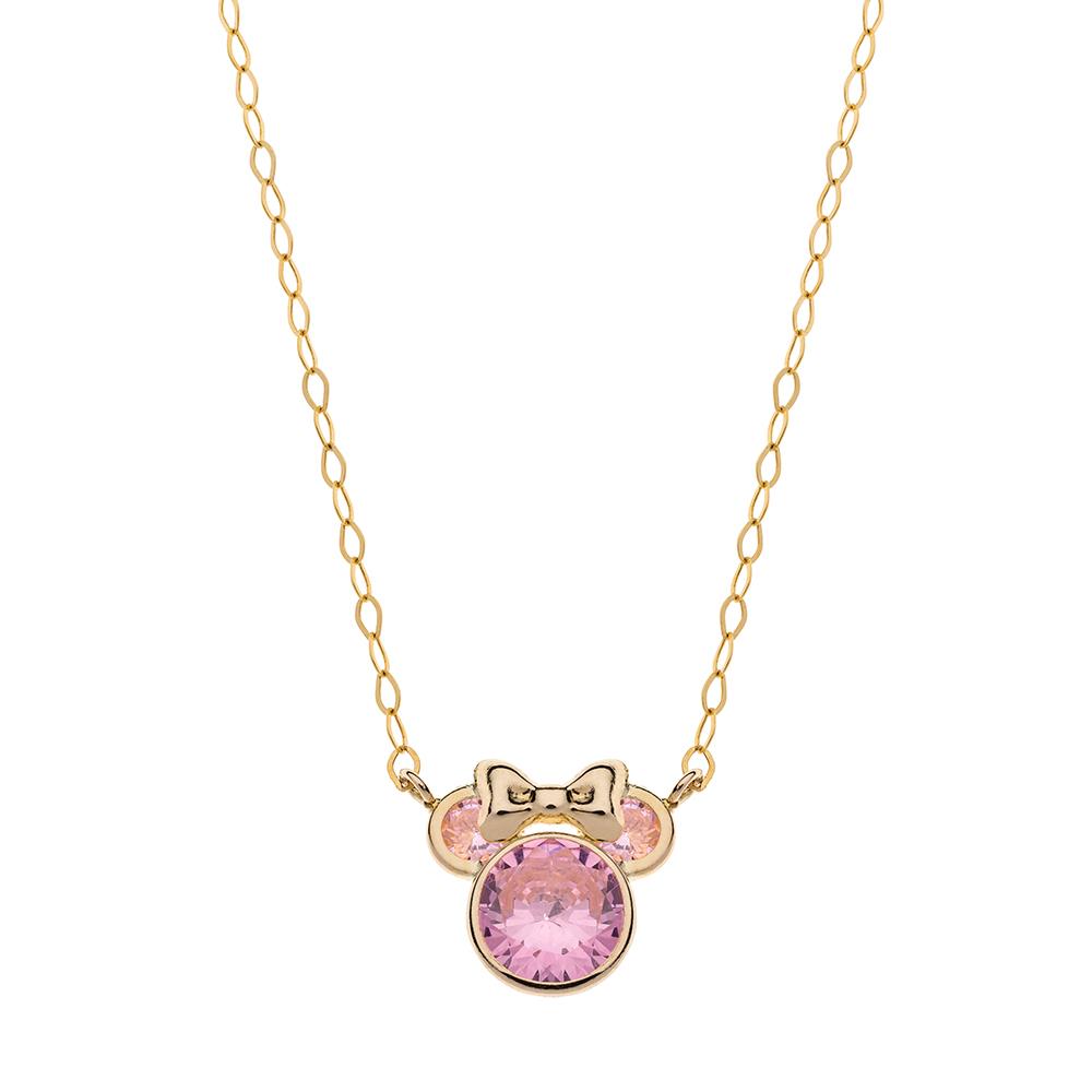 9kt gold Disney Minnie girl necklace with pink crystals - DISNEY