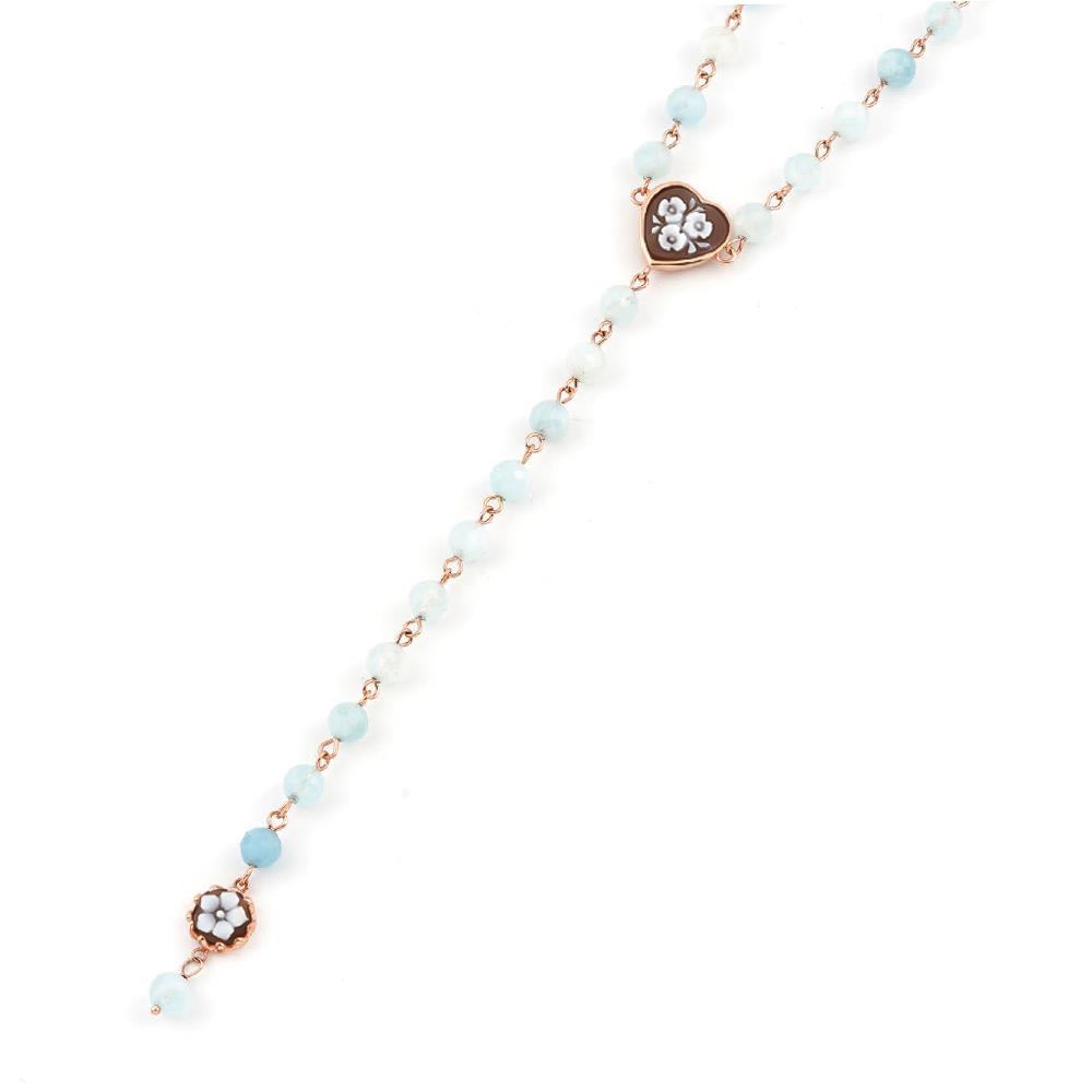 Collana lunga argento rosa topazi azzurri 2 camei - CAMEO ITALIANO