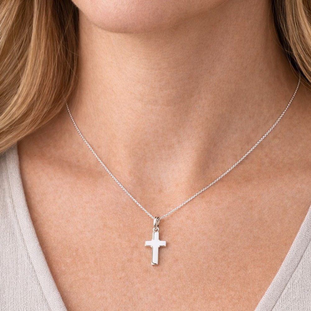  Irish Celtic Cross Pendant in White Gold, 12x25 mm - LUSSO ITALIANO