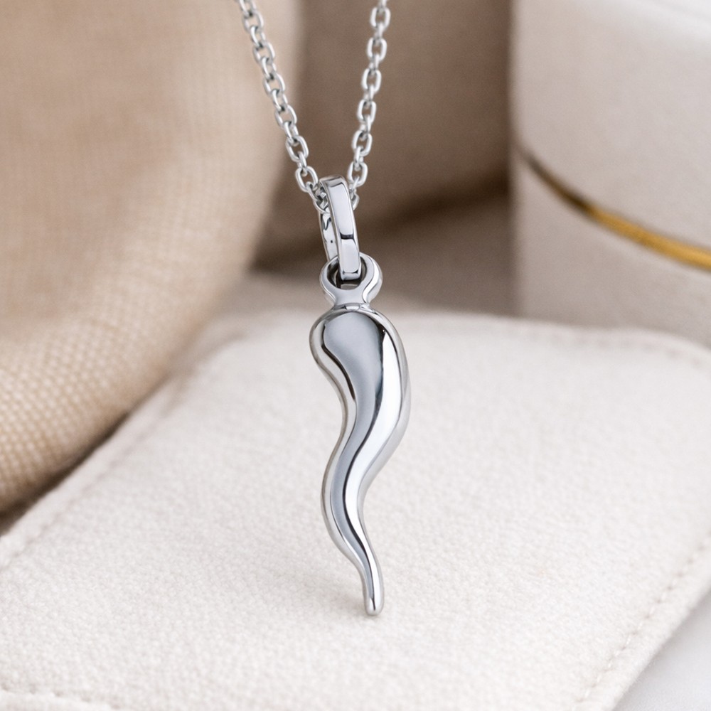 Ciondolo cornetto oro bianco scatolato lucido 20 mm - LUSSO ITALIANO