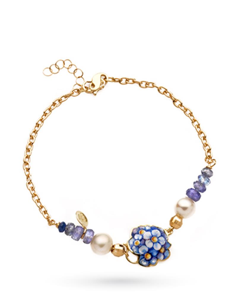 Bracciale Gabriella Rivalta fiore Non ti scordar di me 2 perle e zaffiri - GABRIELLA RIVALTA