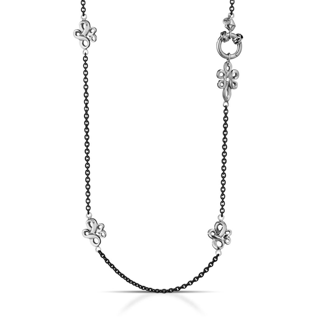 Collana lunga 90cm brunita con decori in argento 925 - MARESCA OFFICINE ORAFE