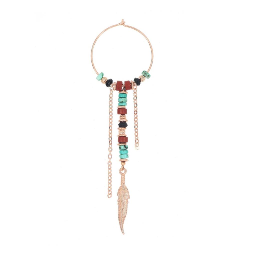 Single hoop earring with stones and feather - MAMAN ET SOPHIE