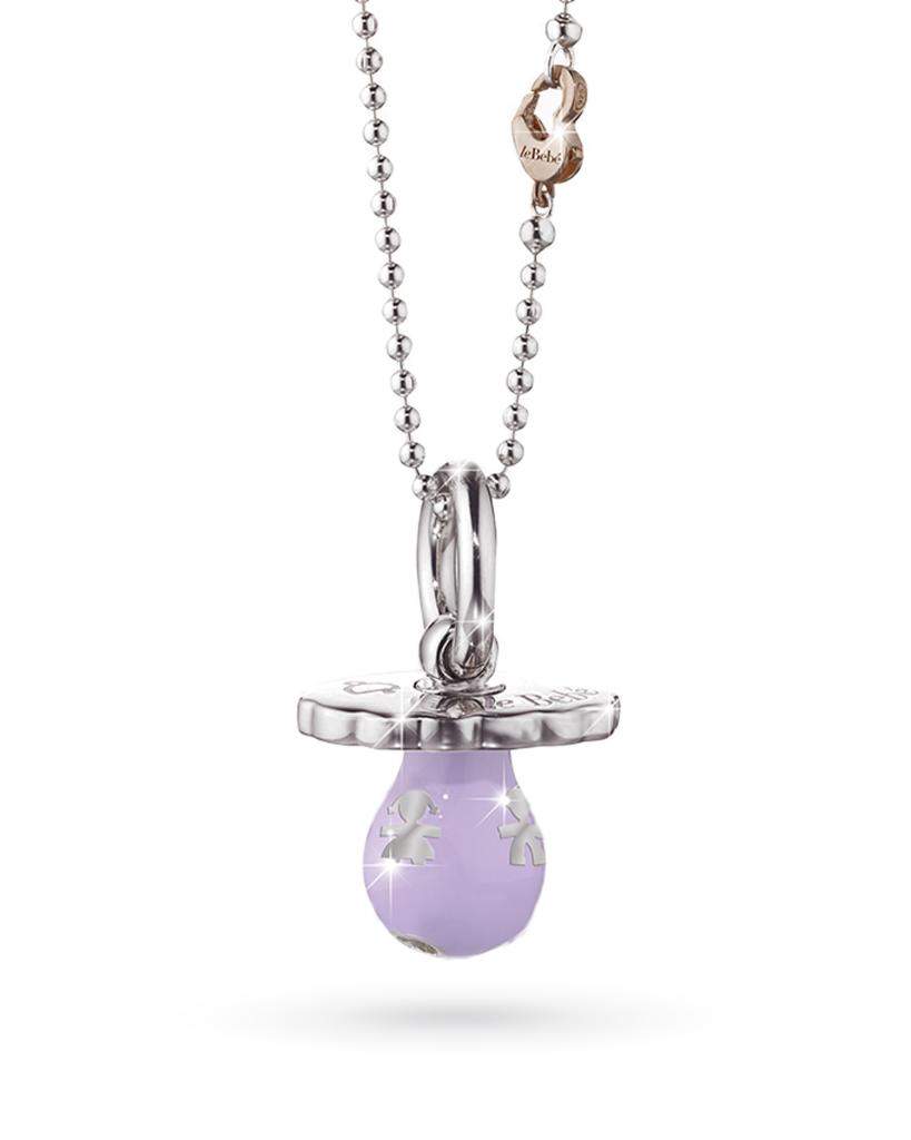 925 sterling silver charm leBebe SNM004 with baby pacifier and lilac enamel - LE BEBE