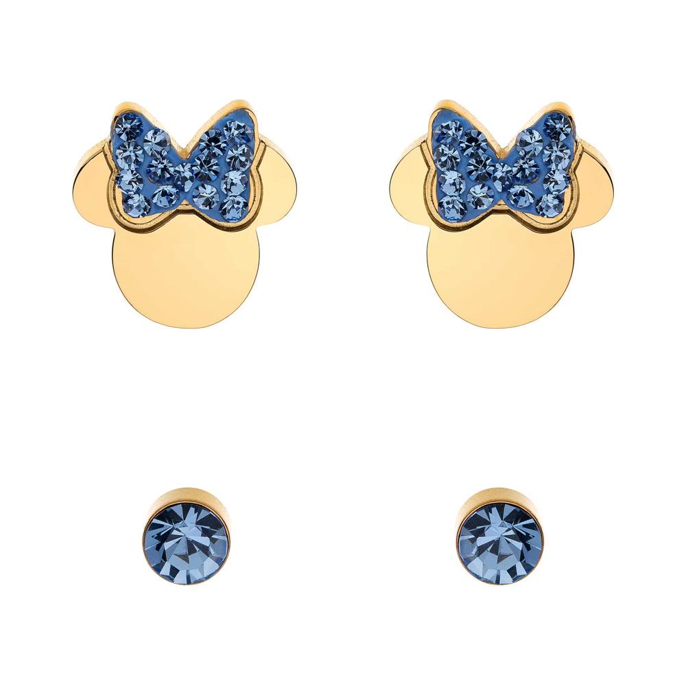 Set orecchini Disney Minnie acciaio dorato cristalli azzurri - DISNEY
