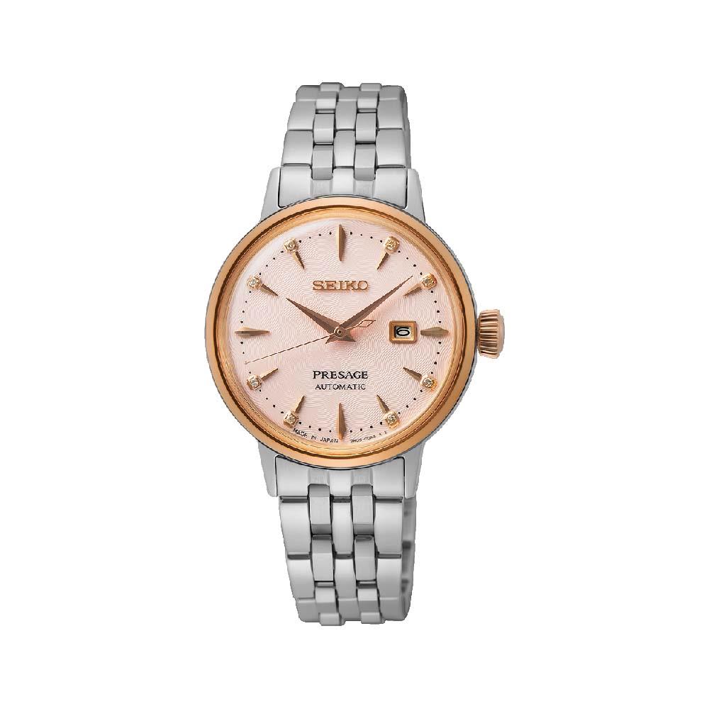 Orologio Seiko da donna in acciaio con elementi placcati oro rosa.