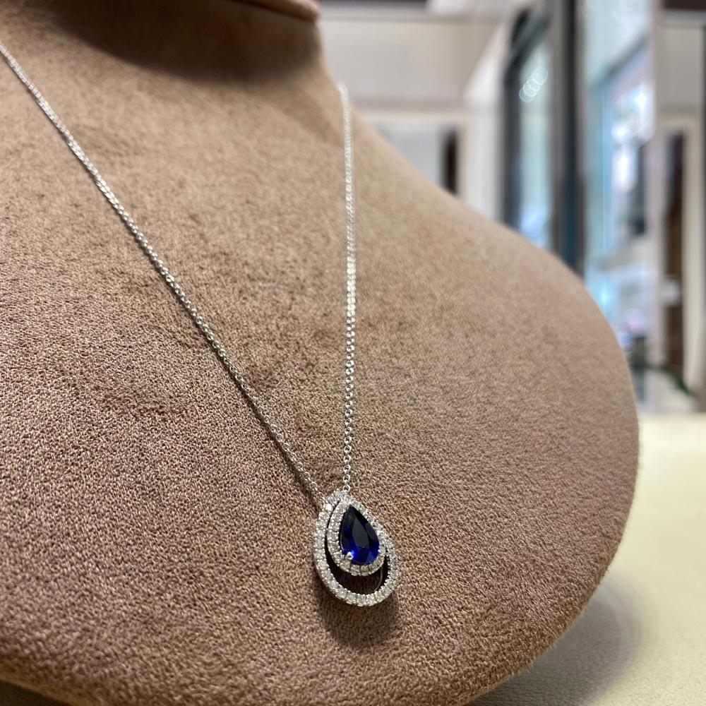  Girocollo oro bianco zaffiro goccia 0,80ct diamanti 0,27ct Mirco Visconti - MIRCO VISCONTI