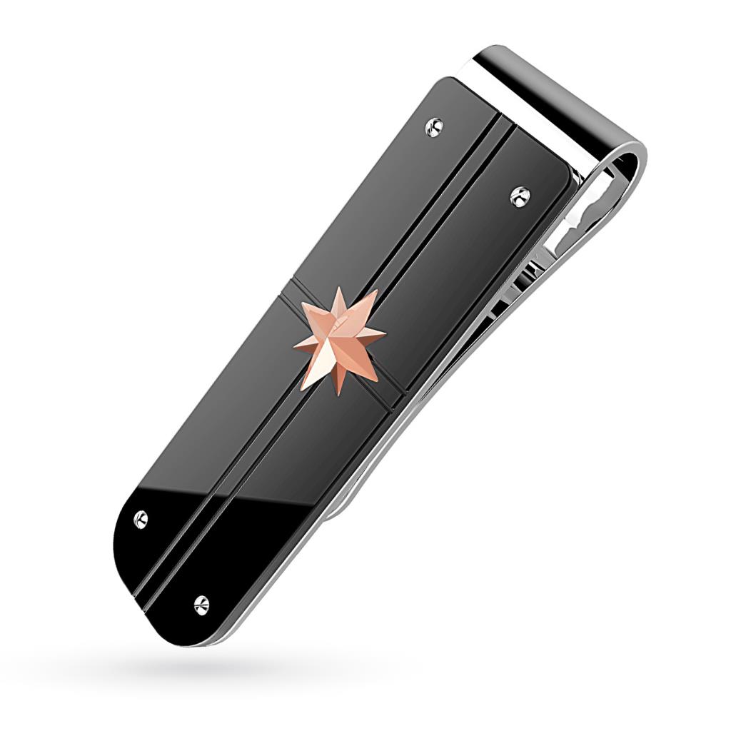 Money clip in black satin steel and sapphire - ZANCAN