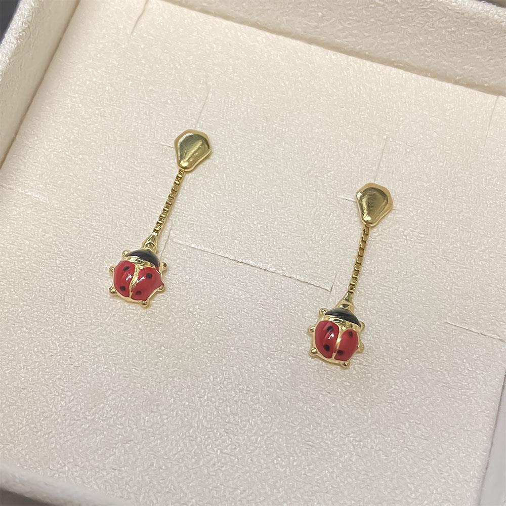  Orecchini pendenti coccinella smaltata oro giallo h2,5cm - LUSSO ITALIANO