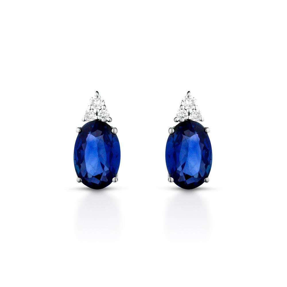Gold earrings with diamonds and 1,27ct blue sapphire - LELUNE