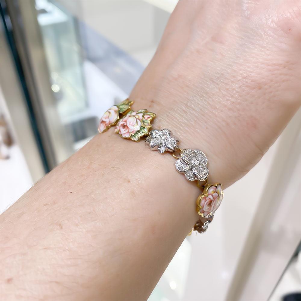  Gabriella Rivalta enameled rose bracelet gold diamonds - GABRIELLA RIVALTA