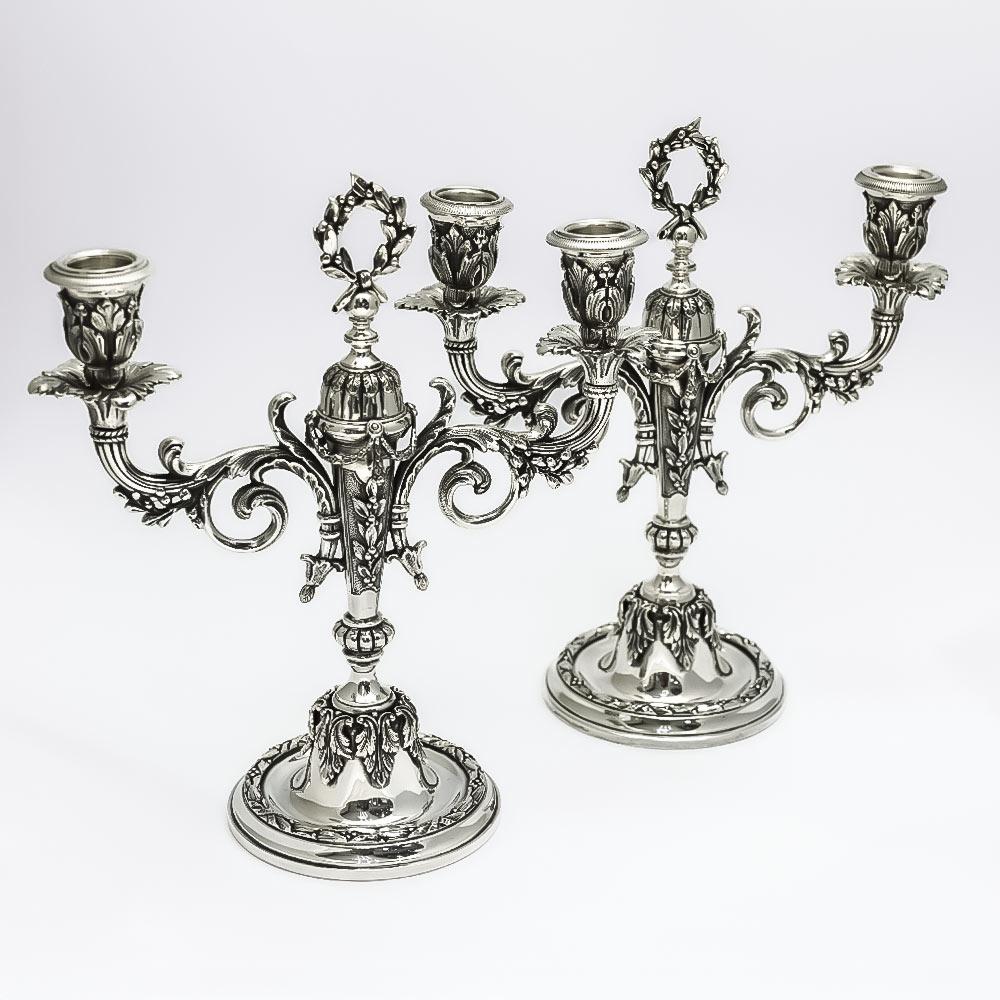  Coppia di candelabri d&rsquo;epoca anni &rsquo;30 in argento 800, Fassi Arno - 