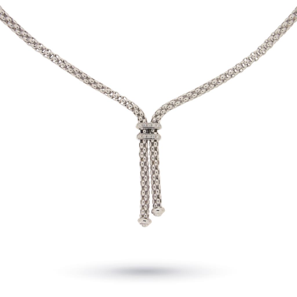  Collana Fope oro bianco 18kt tubolare e diamanti 0,09ct - FOPE