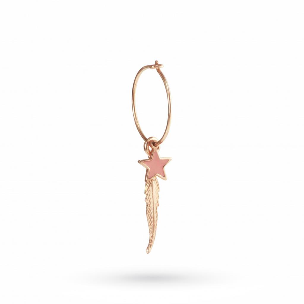 Single hoop earring with pink star and feather in 925 silver - MAMAN ET SOPHIE