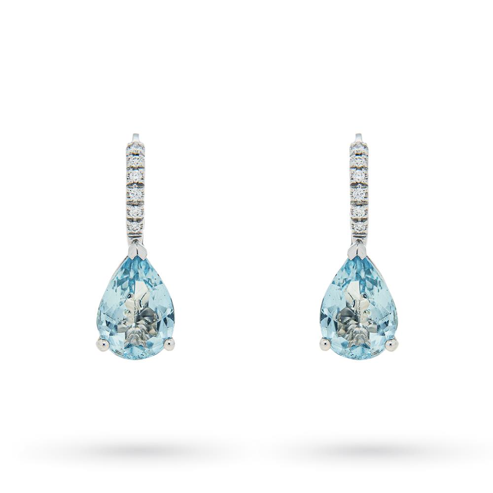 White gold hook earrings aquamarine drop diamonds - MIRCO VISCONTI
