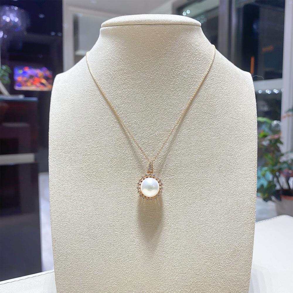 Girocollo in oro rosa con perla &Oslash;11mm e zaffiri bianchi - LUSSO ITALIANO