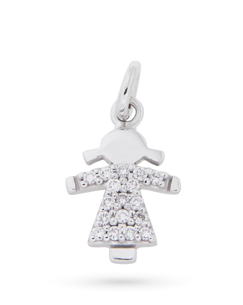  Ciondolo bimba vestitino oro bianco 18kt pavè diamanti - LUSSO ITALIANO