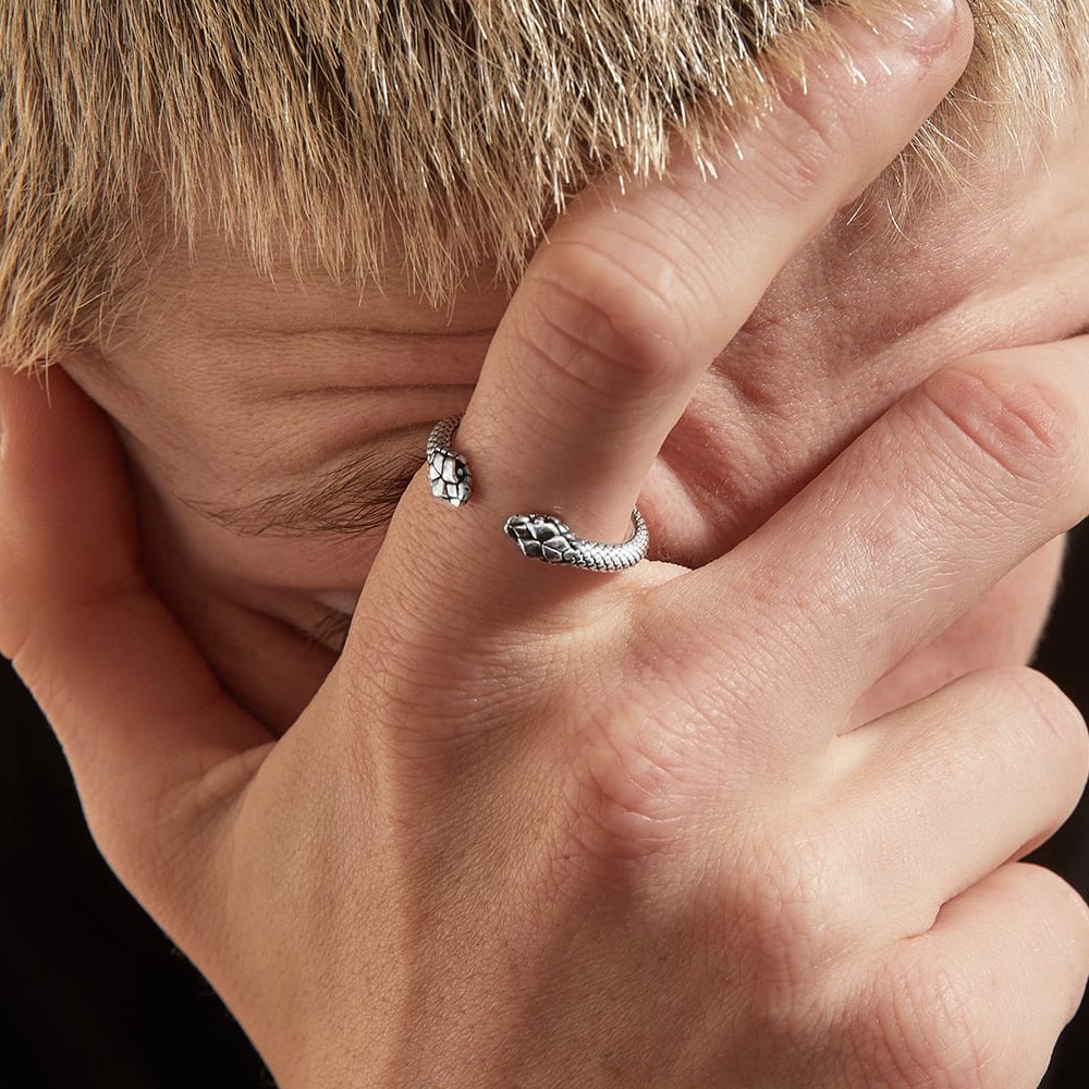  Nove25 shiny burnished silver open snake ring - NOVE25