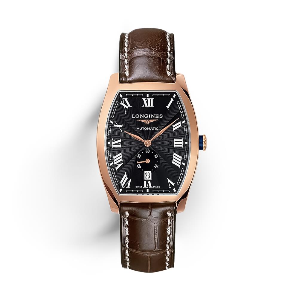 Longines Evidenza men's 18kt rose gold auto leather watch - LONGINES