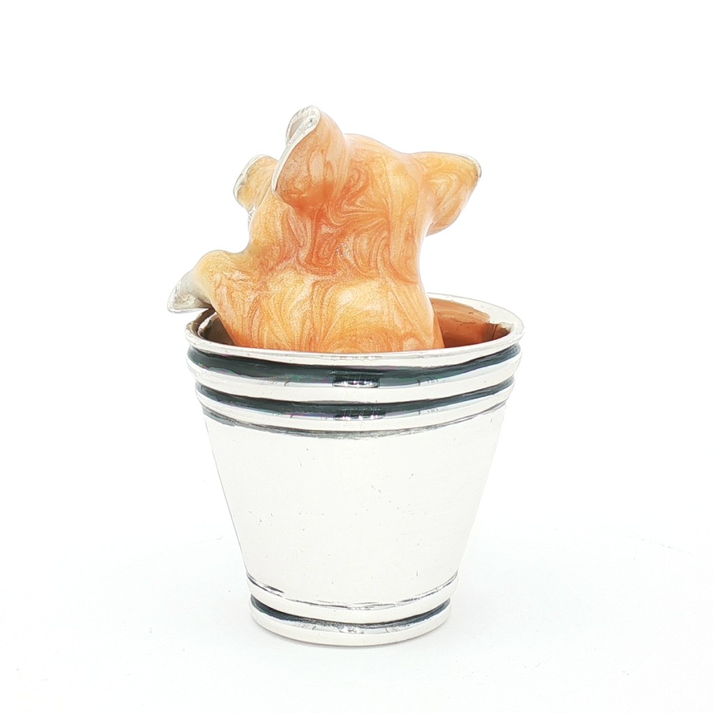  Enamel Pig in the Bucket silver ornament Saturnoo ST123-2 - SATURNO