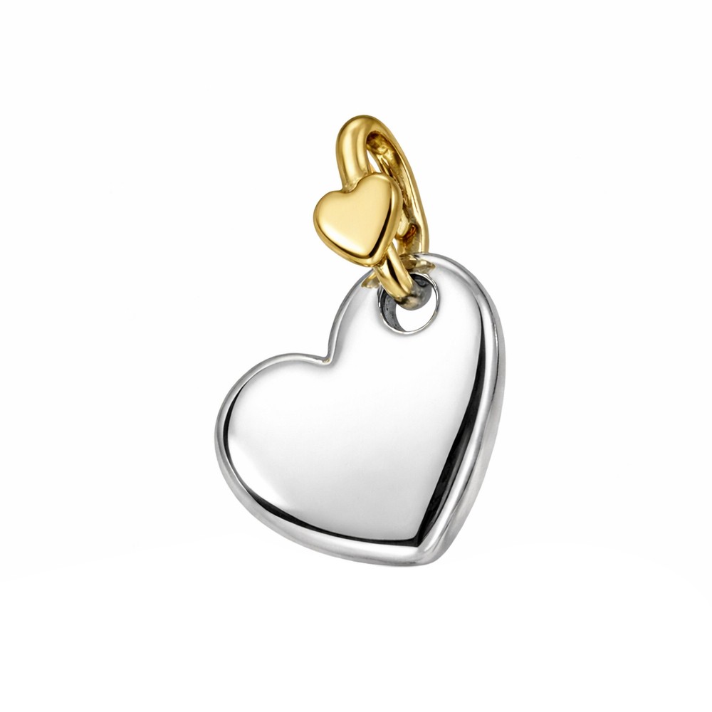 Silver heart-shaped pendant with yellow gold ring with heart element