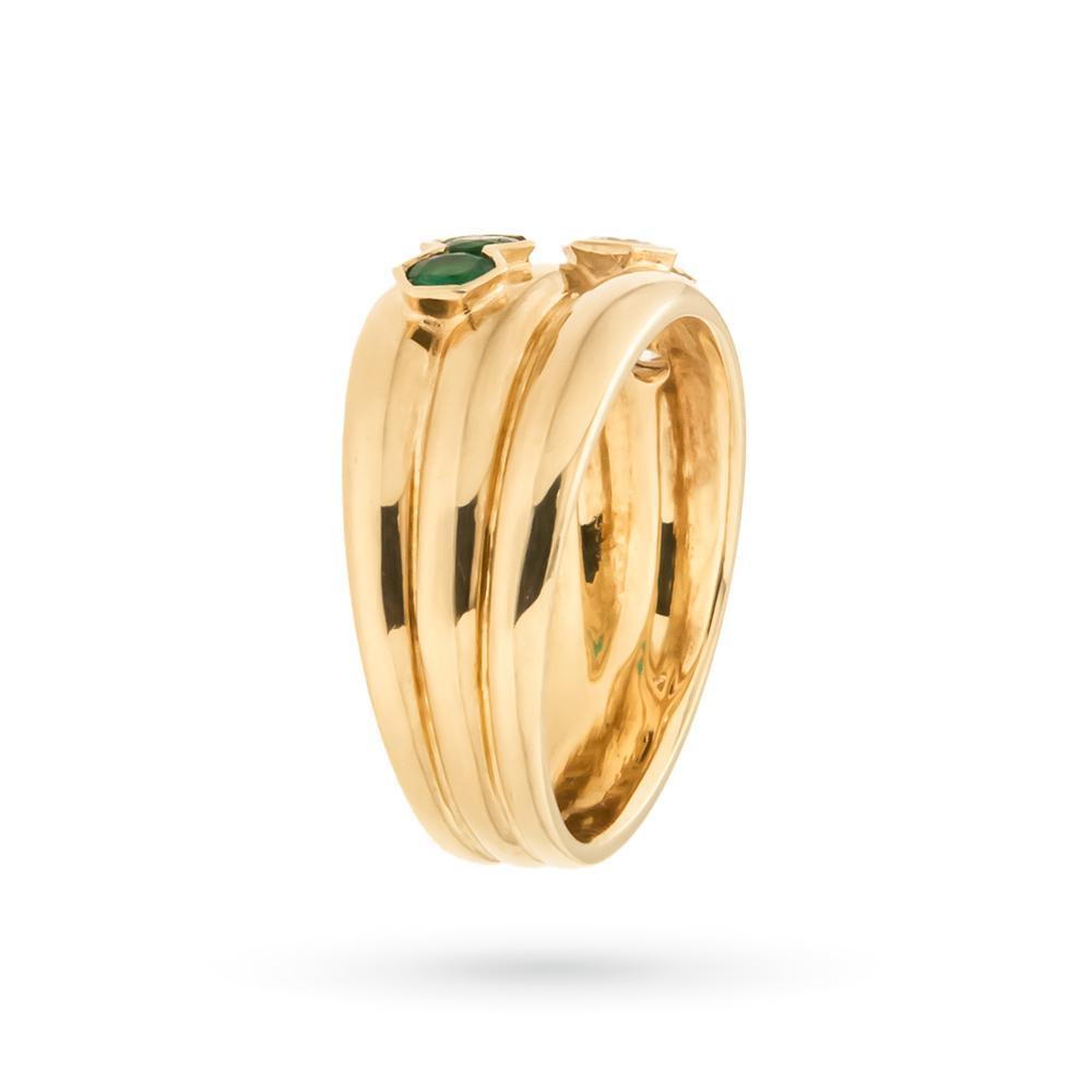  Anello a fascia in oro con 3 diamanti e 2 smeraldi - LUSSO ITALIANO