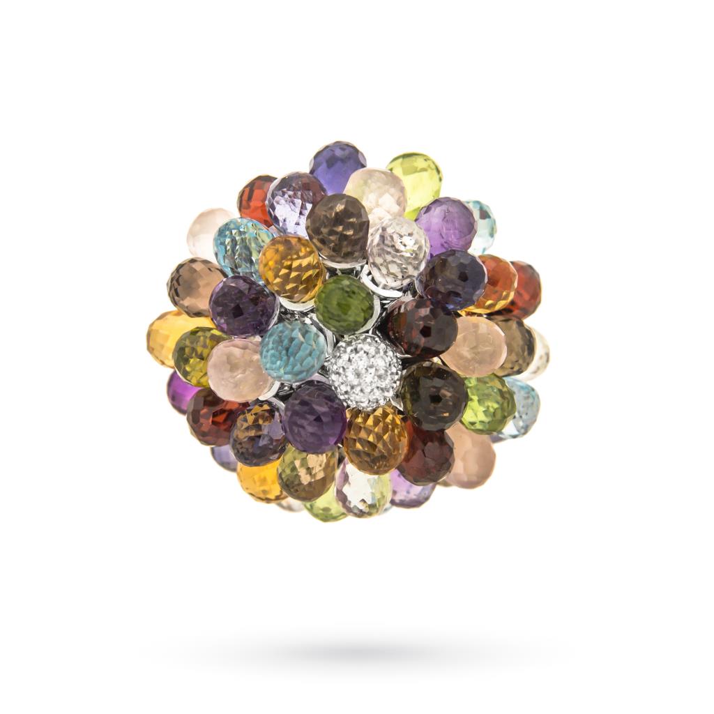  Anello con fiorellino in oro bianco con topazi e diamanti - ORO TREND