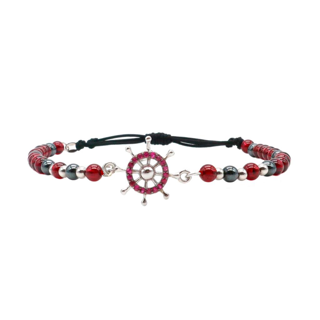 White gold rudder bracelet with rubies and rhodolite - 
