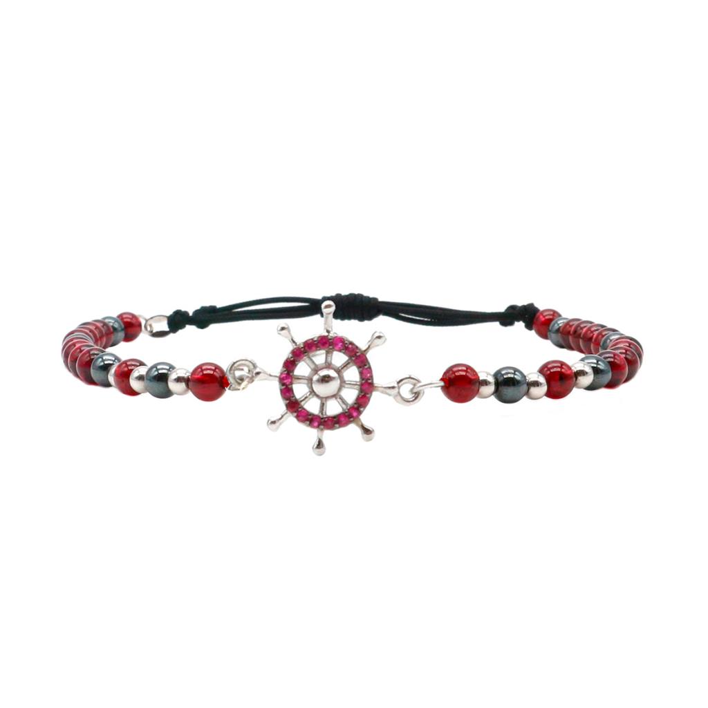 White gold rudder bracelet with rubies and rhodolite - MATTIA MAZZA