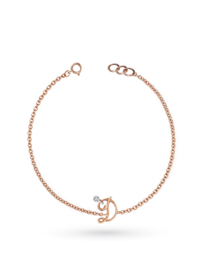 Bracciale iniziale D filo oro rosa 18kt diamante - PINOMARINO