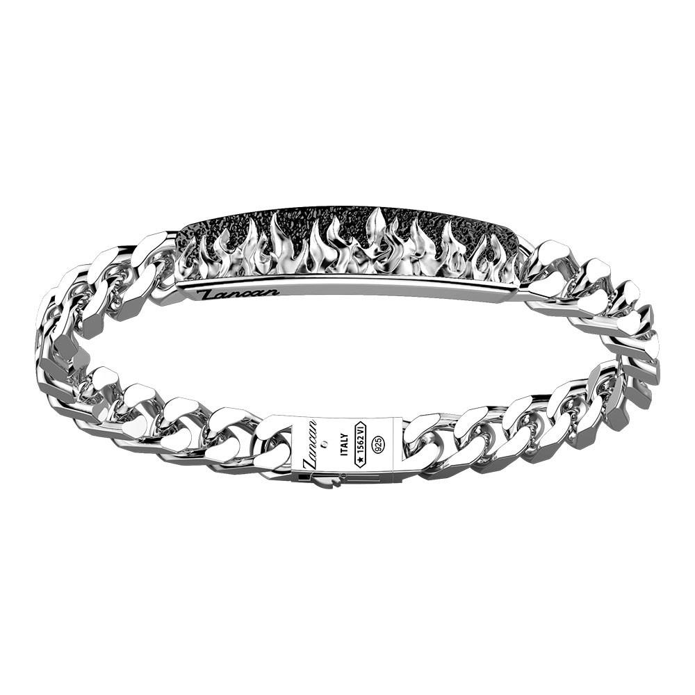 Groumette bracelet in silver with flames motif plate - ZANCAN