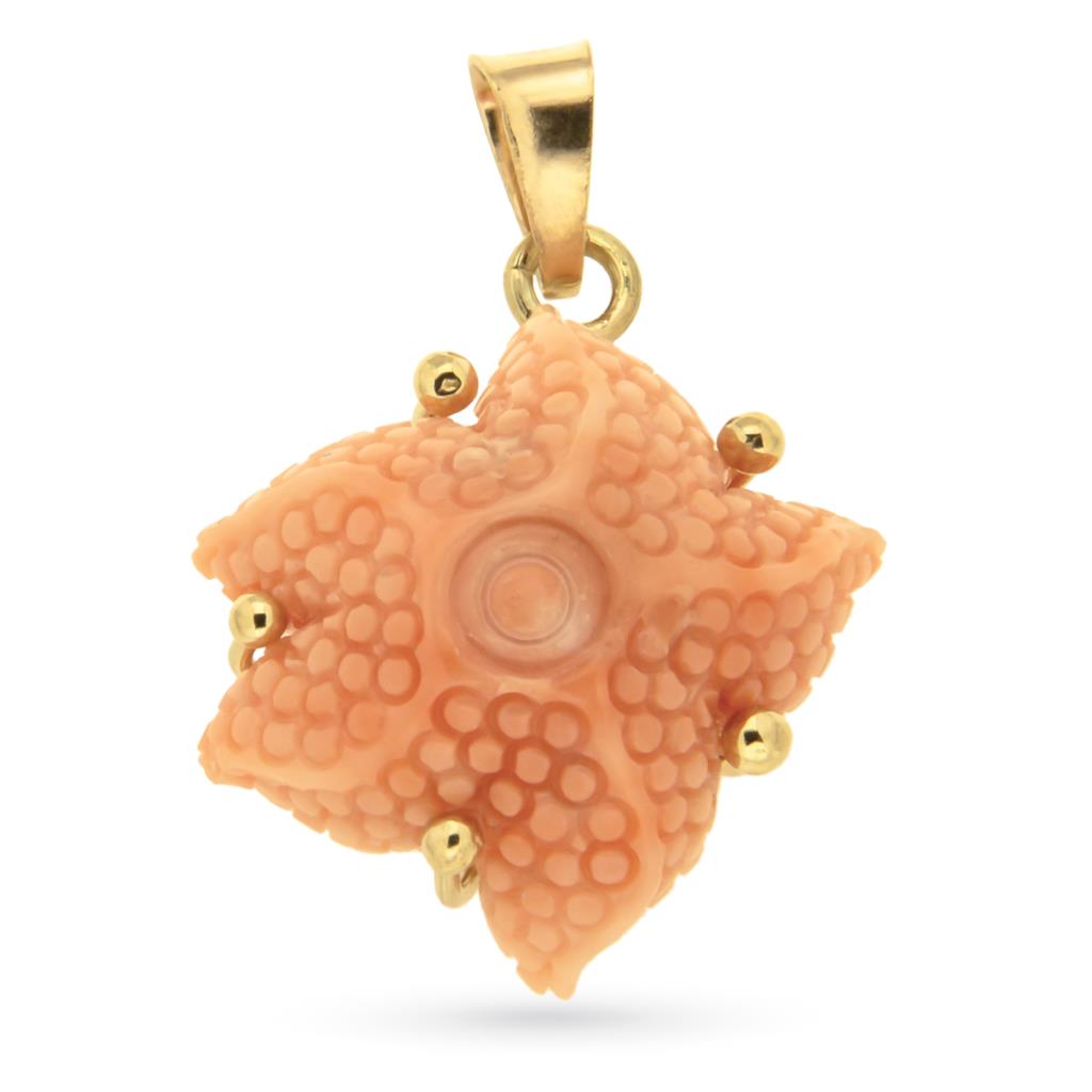 Ciondolo stella marina in corallo e oro giallo 18kt - CICALA