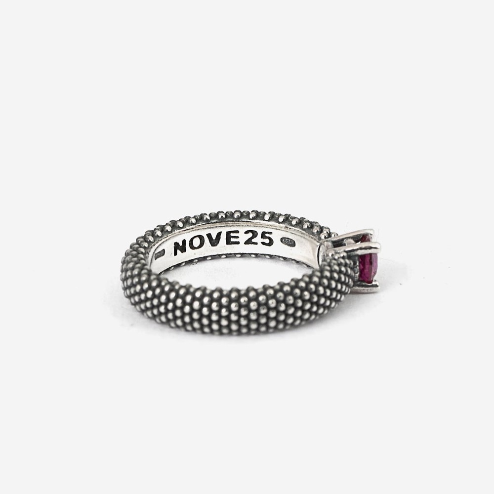  Anello fede solitario puntinata con corindone rosso Nove25 - NOVE25