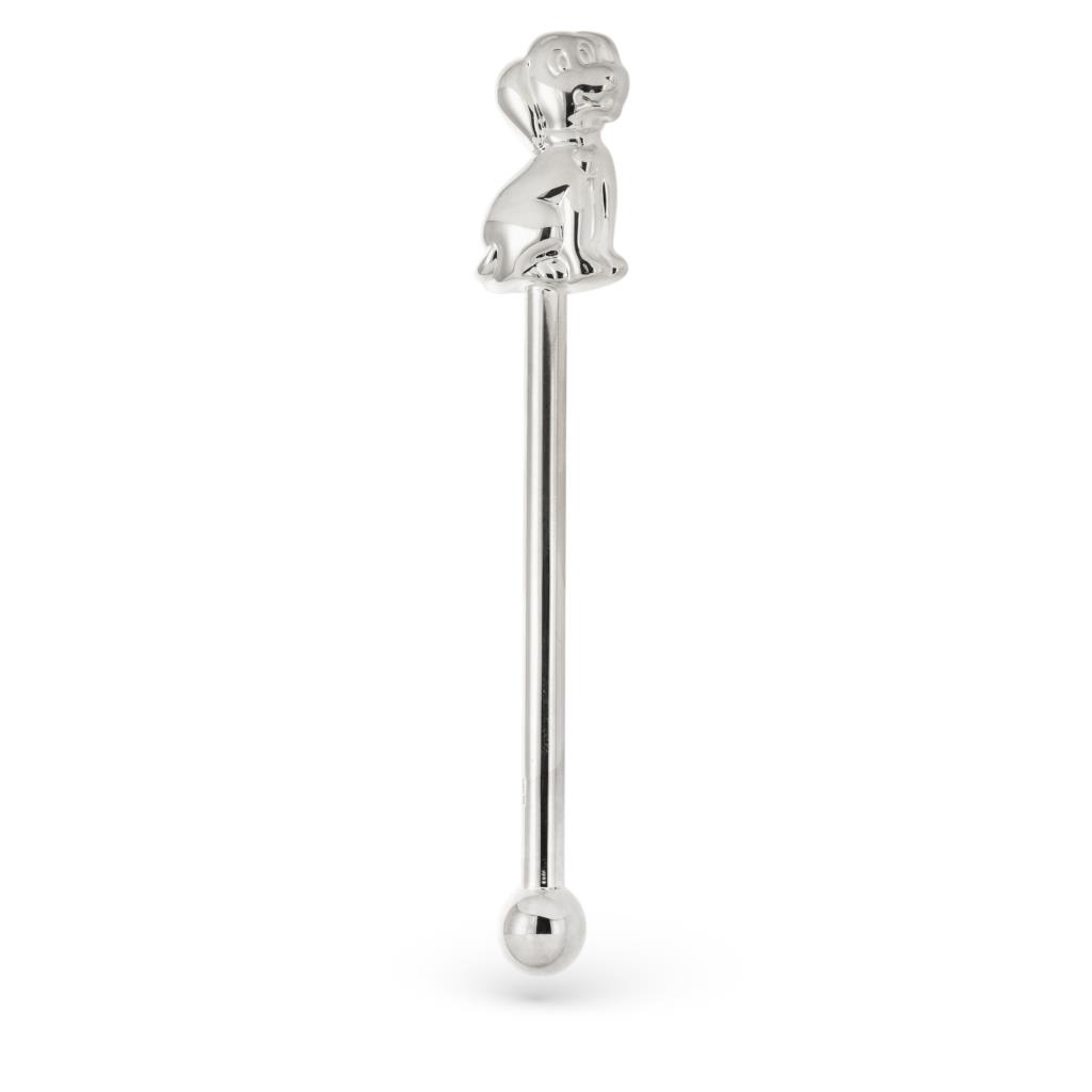Rattle for newborn with puppy in 925 sterling silver - LUSSO ITALIANO