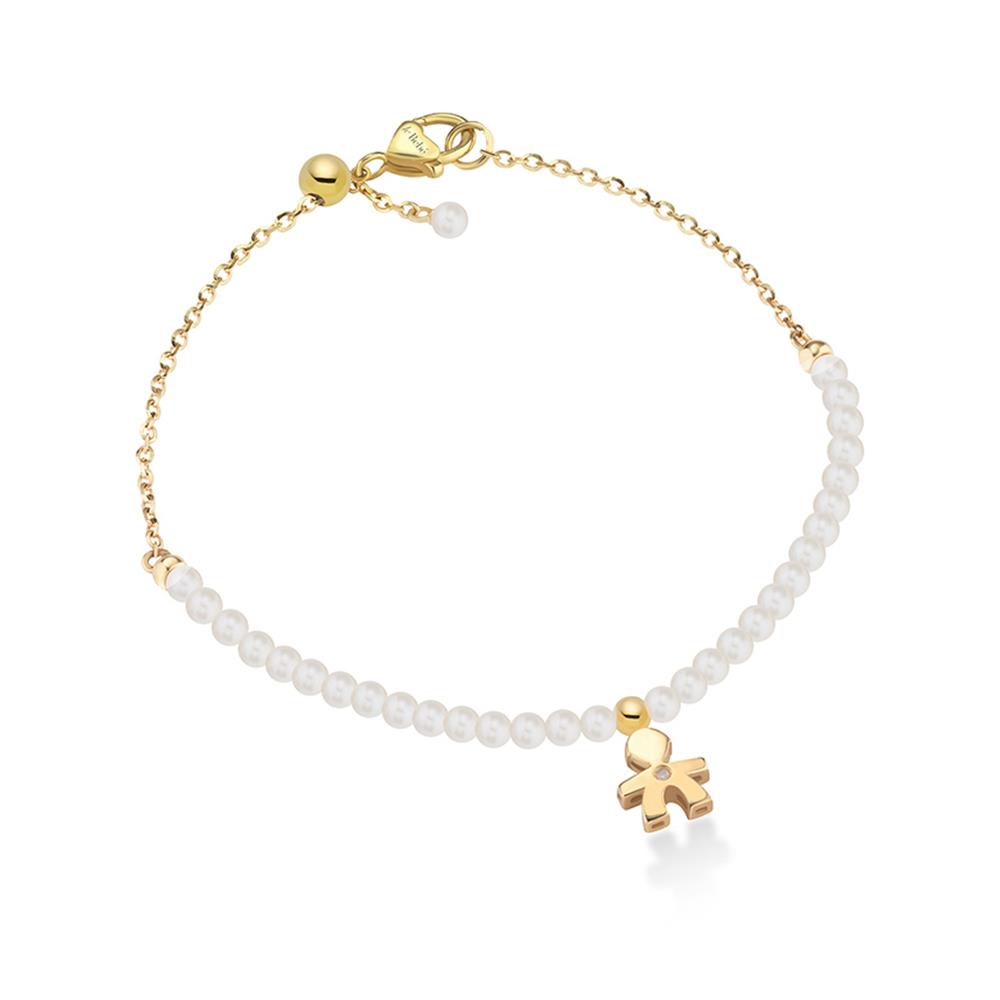 Bracelet 2,5-3 mm pearls boy 9 kt yellow gold diamond - LE BEBE