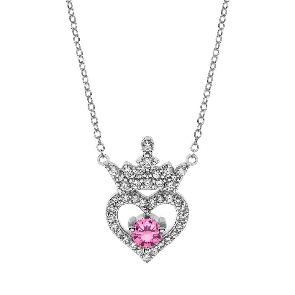 Disney Children's Necklace Heart Crown Colored Crystals - DISNEY