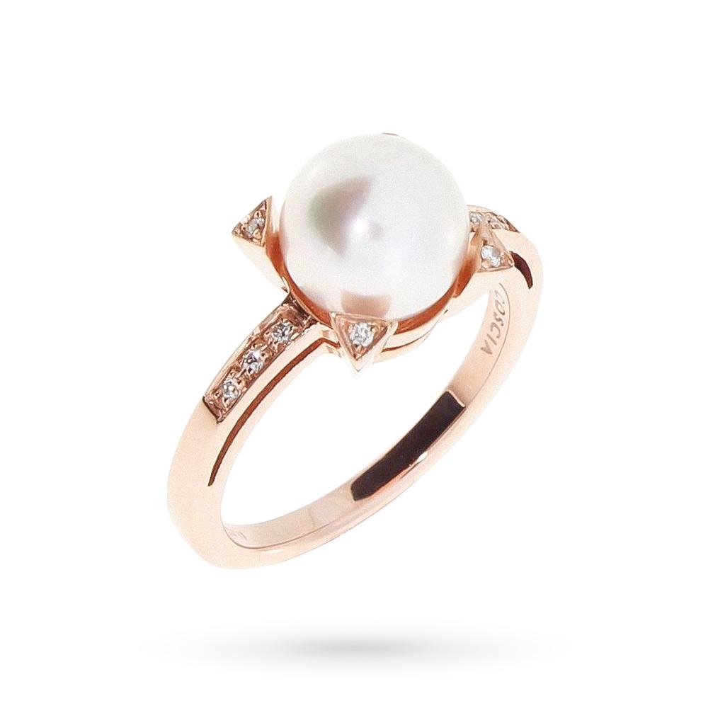 18kt rose gold ring with pearl and diamonds - COSCIA