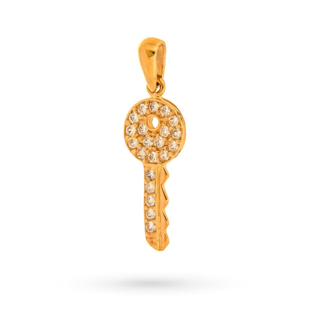 Key pendant in 18kt yellow gold pavè white stones - LUSSO ITALIANO