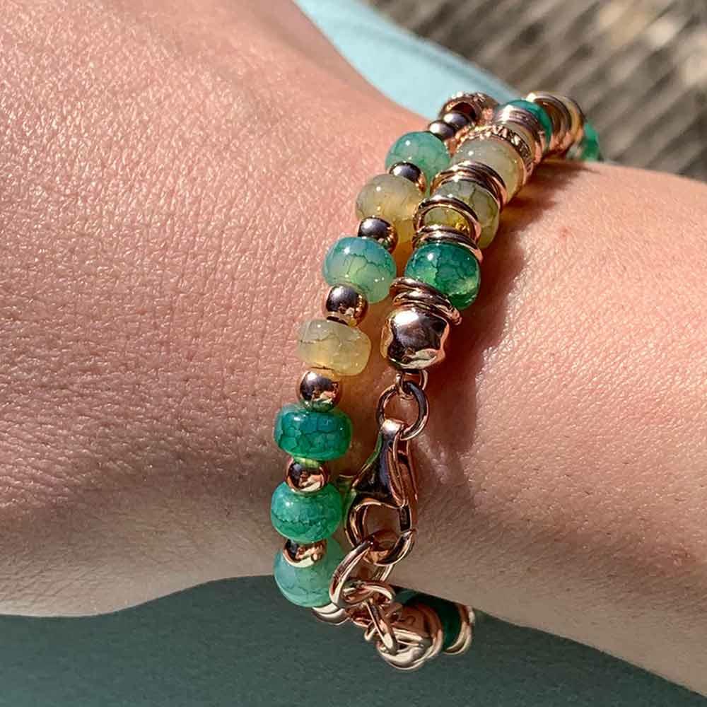  Women's Bracelet Snake Pink Silver and Ocean  Glass 16+3 cm - MARIA CRISTINA STERLING