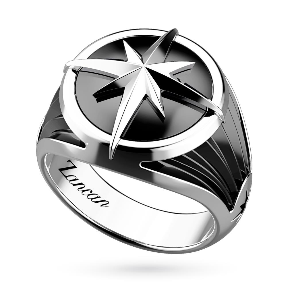 Anello argento 925 brunito onice rosa dei venti - ZANCAN